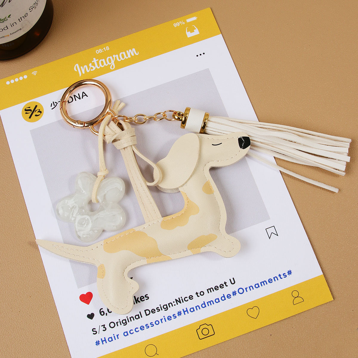 PU Leather Spotted Dachshund Bag Charm & Keychain