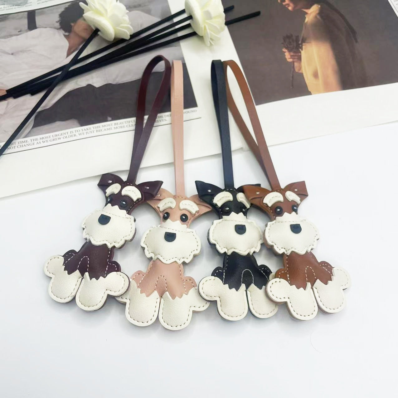 Schnauzer PU Leather Bag Charm & Keychain