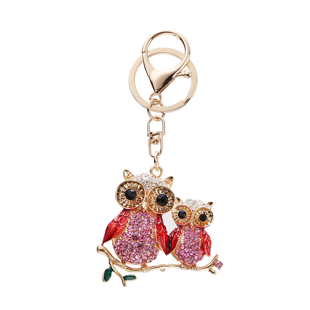 Twin Owl Rhinestone Bag Charm & Keychain
