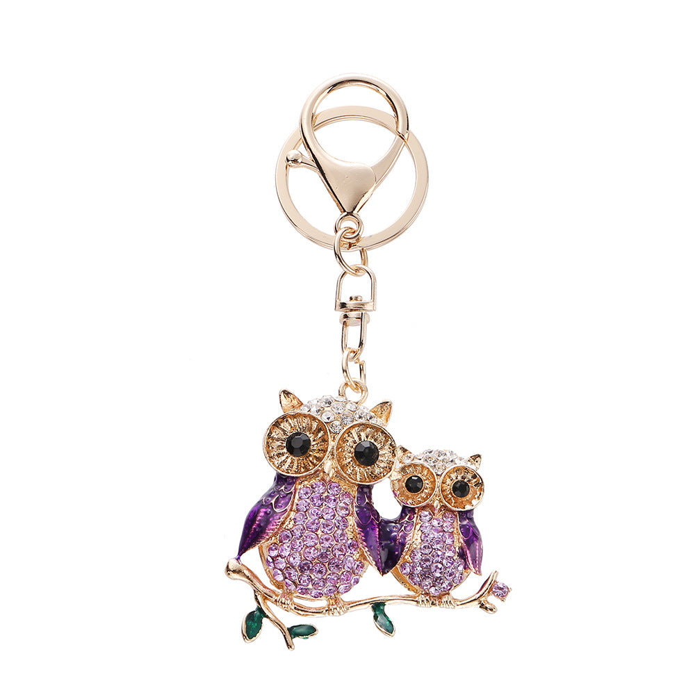 Twin Owl Rhinestone Bag Charm & Keychain