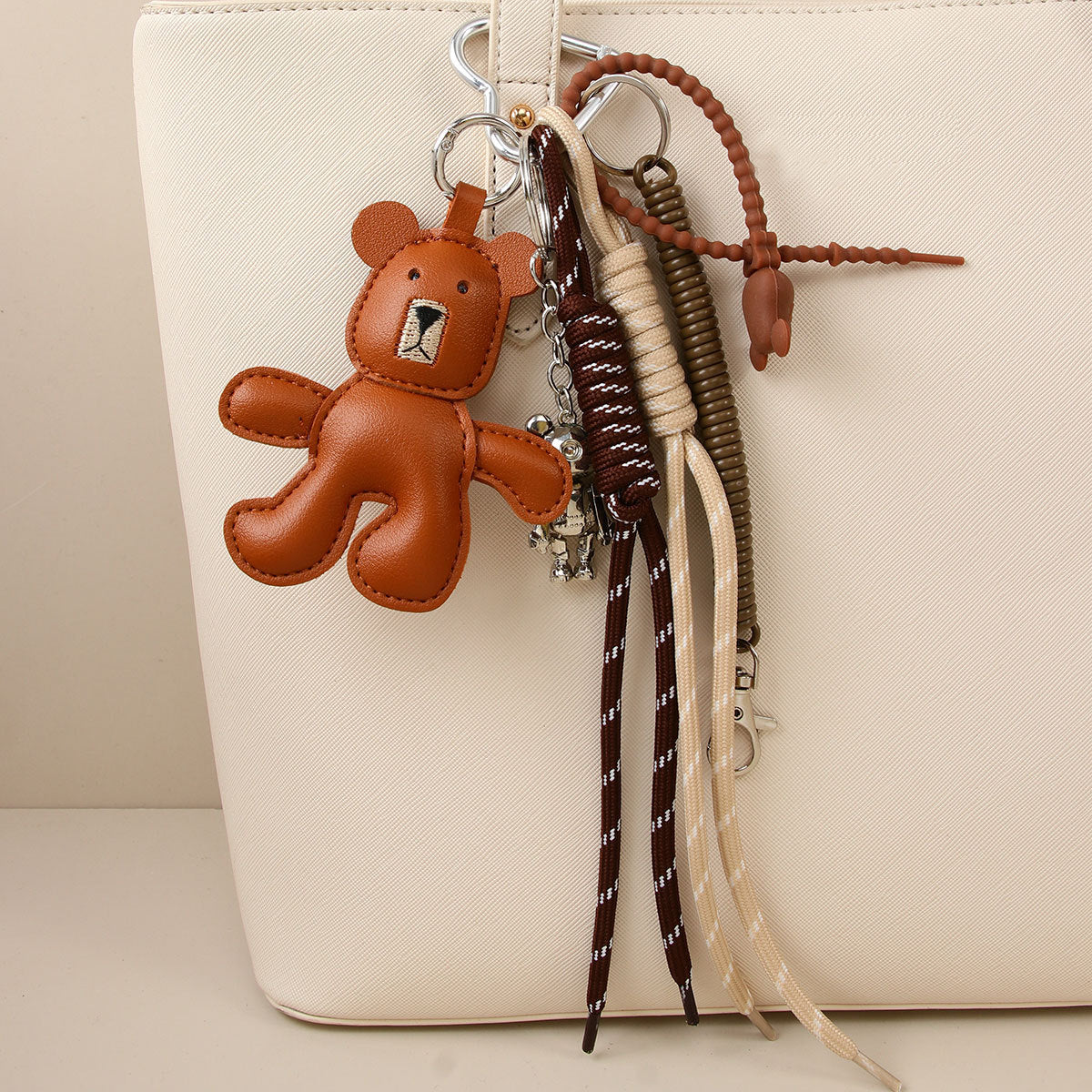 Leather Bear Bag Charm & Keychain Lanyard