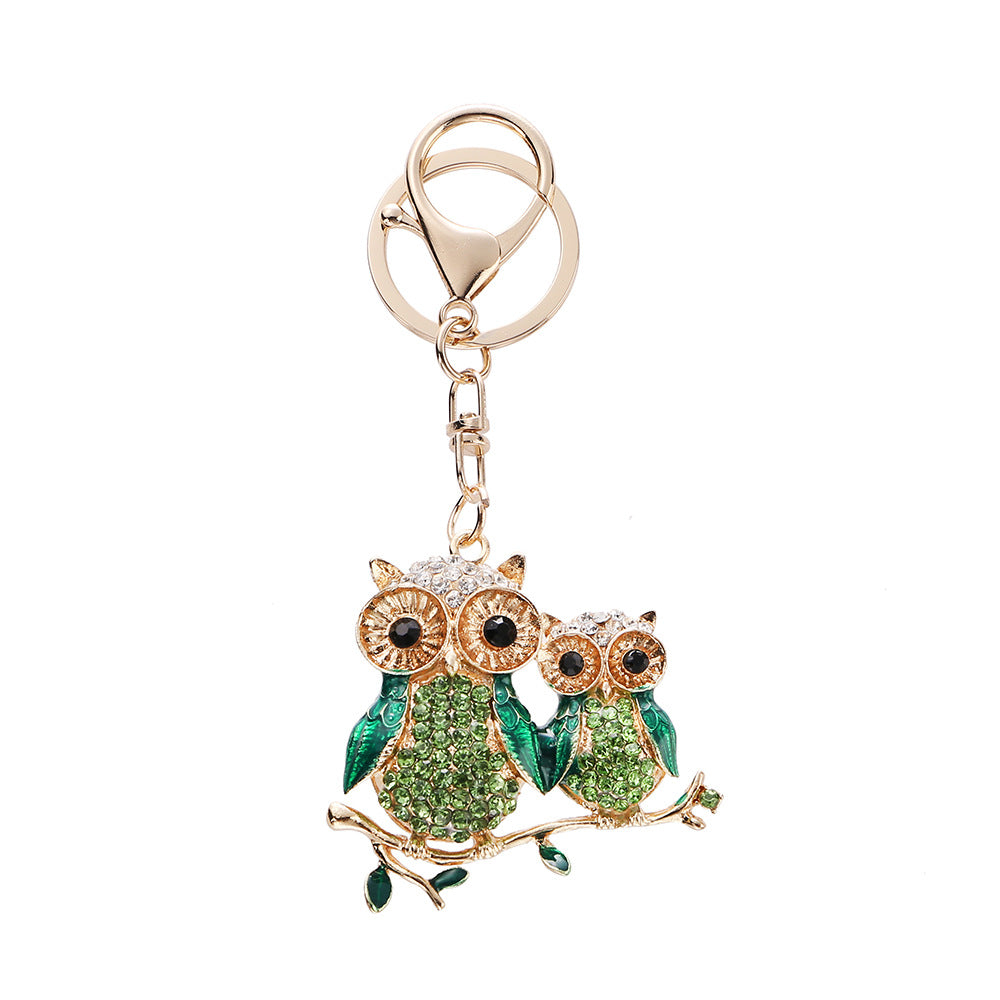 Twin Owl Rhinestone Bag Charm & Keychain