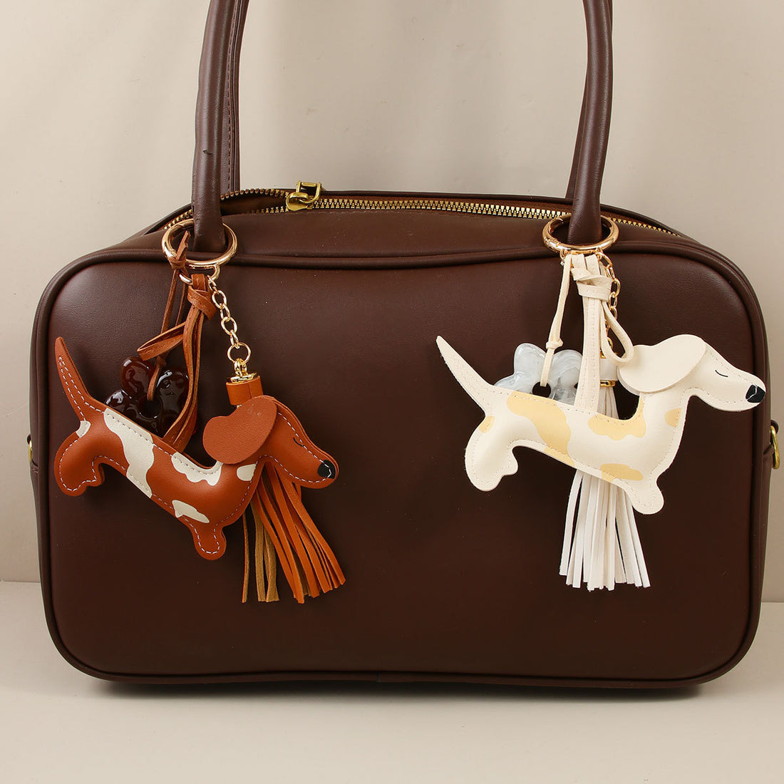 PU Leather Spotted Dachshund Bag Charm & Keychain