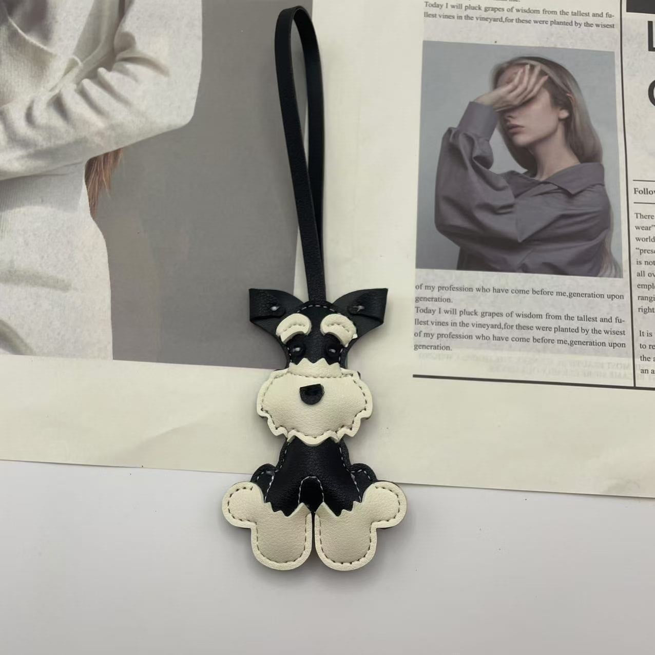 Schnauzer PU Leather Bag Charm & Keychain
