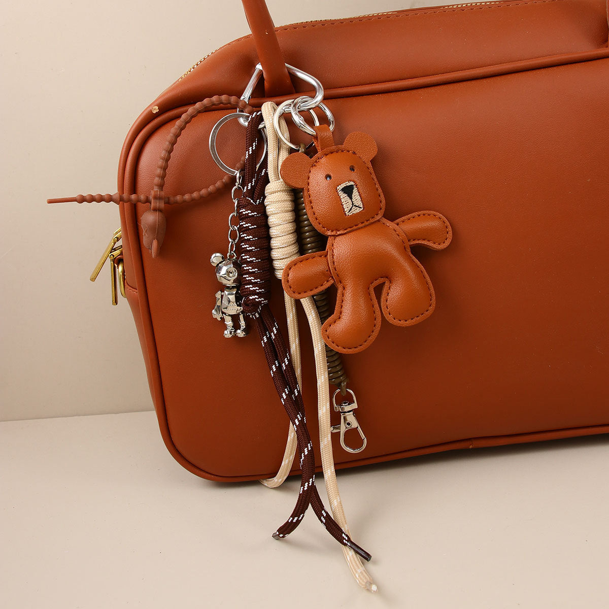 Leather Bear Bag Charm & Keychain Lanyard