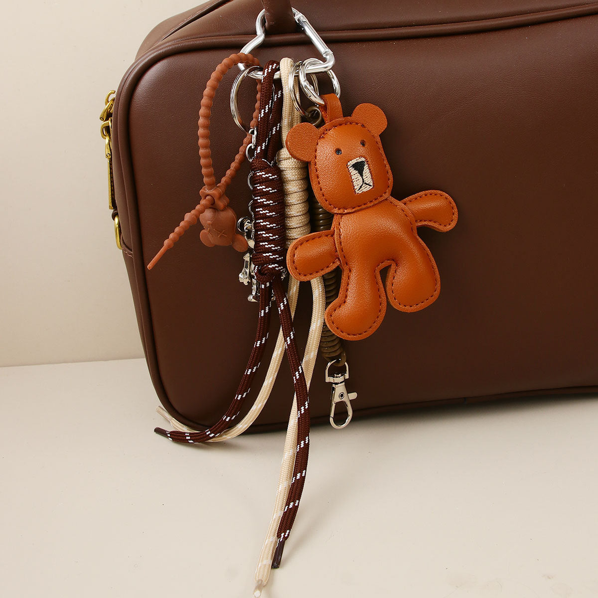 Leather Bear Bag Charm & Keychain Lanyard