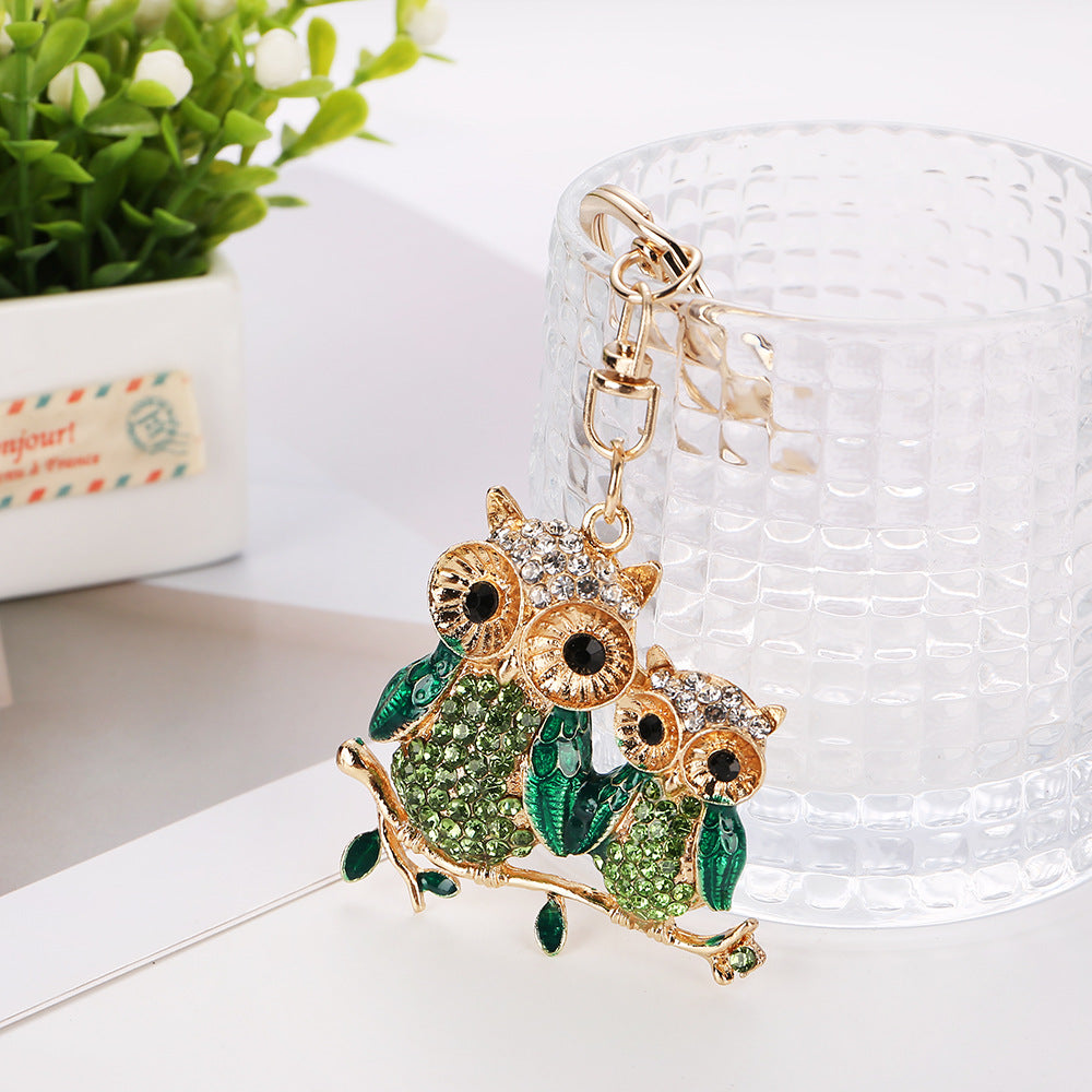Twin Owl Rhinestone Bag Charm & Keychain