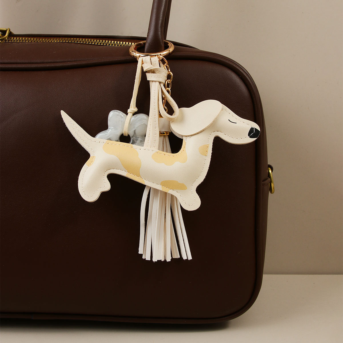 PU Leather Spotted Dachshund Bag Charm & Keychain