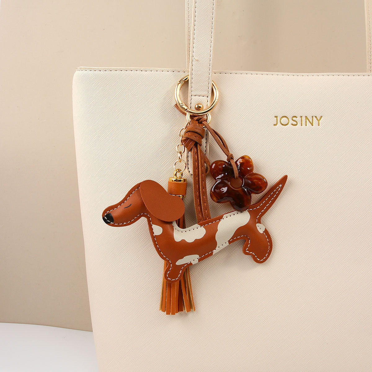 PU Leather Spotted Dachshund Bag Charm & Keychain